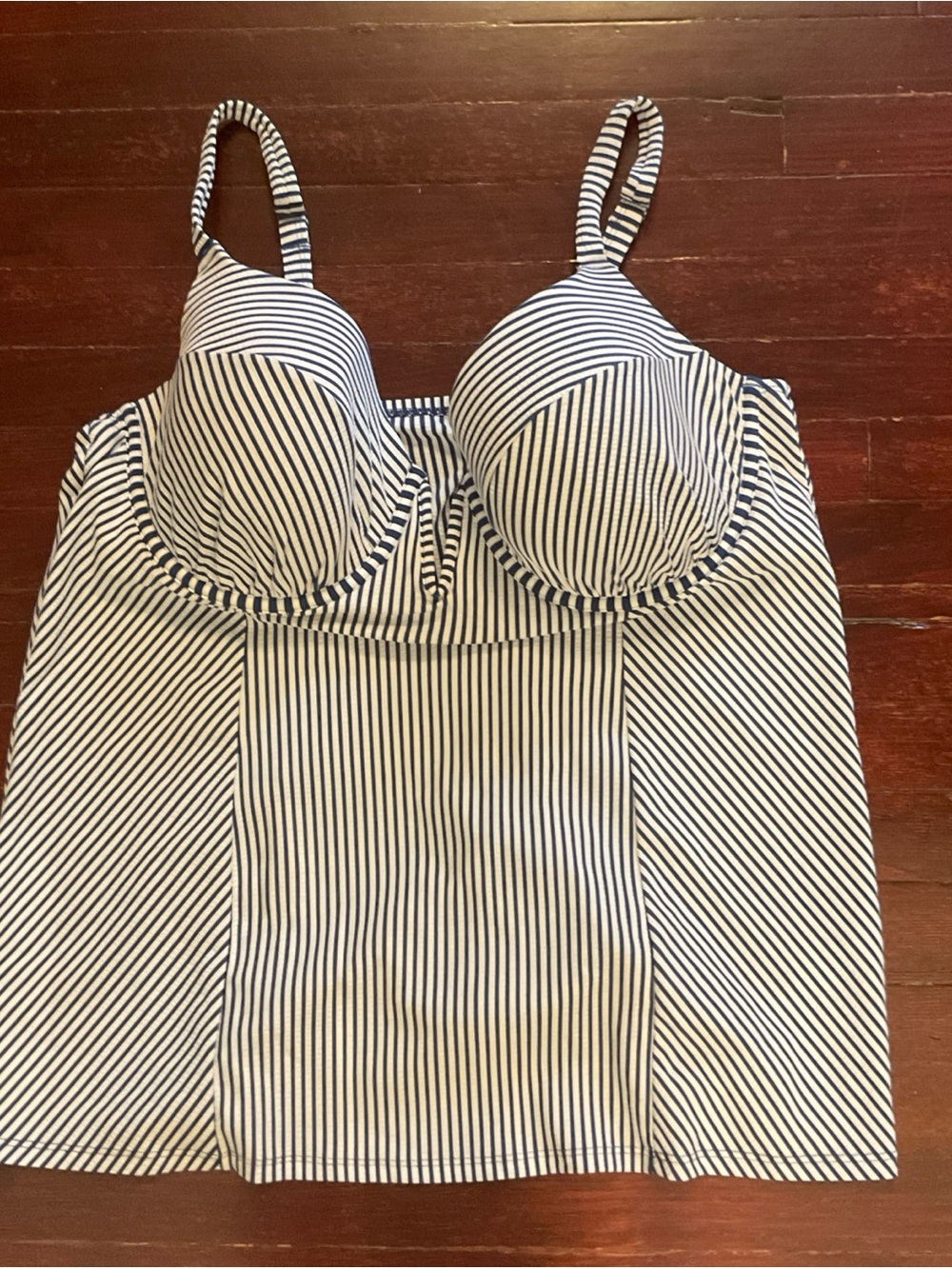 Cacique Swim Women’s Tankini Navy White Stripe Tankini Top Underwire Bra 38F